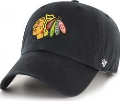 Forty Seven 47 Brand Chicago Blackhawks Black Clean Up Curved Visor Strapback Cap
