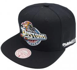 Mitchell & Ness Detroit Pistons Black English Dropback Snapback HWC Cap Kappe Basecap