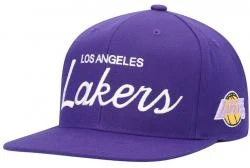 Mitchell & Ness Los Angeles Lakes Vintage Script Purple Hardwood Classics Snapback Cap Kappe Basecap