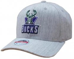 Mitchell & Ness Milwaukee Bucks Team Heather Grey Classic Red Stretch Snapback Cap One Size