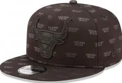 New Era Chicago Bulls Monogramm All Over Print All Black Snapback Cap 9fifty 950 S M Basecap