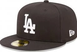 New Era LA Los Angeles Dodgers Sidepatch Black White 59fifty 5950 Fitted Cap