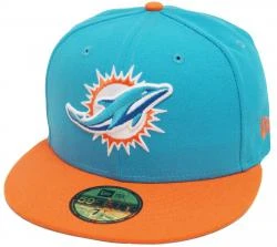 New Era Miami Dolphins Teal Orange 2 Tone On Field NFL Cap 59fifty 5950 Fitted Limited Edition