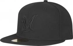 New Era Milwaukee Brewers Black On Black Cap 59fifty 5950 Fitted Special Limited Edition