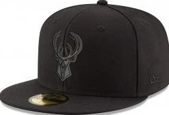 New Era Milwaukee Bucks Black On Black Cap 59fifty 5950 Fitted Men Special Limited Edition