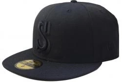 New Era Seattle Mariners Cooperstown S Logo Black On Black Cap 59fifty 5950 Fitted Special Limited Edition
