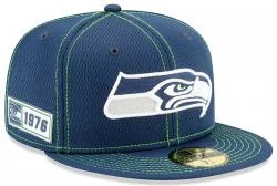 New Era Seattle Seahawks Navy Green Sideline ONF 19 Road 59fifty 5950 Fitted Cap NFL